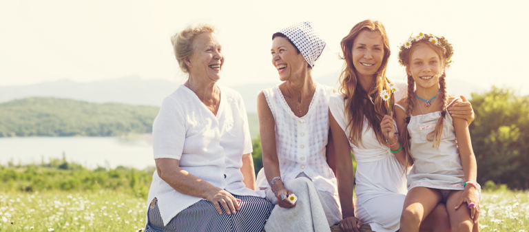 four generations of women in nature connecting