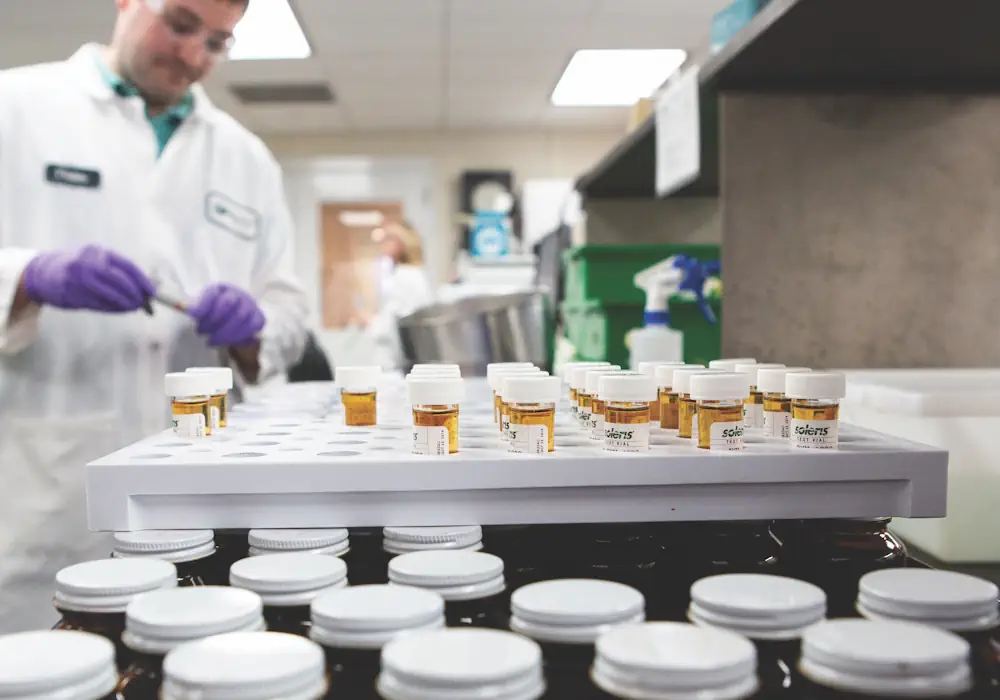 Vials labeled 