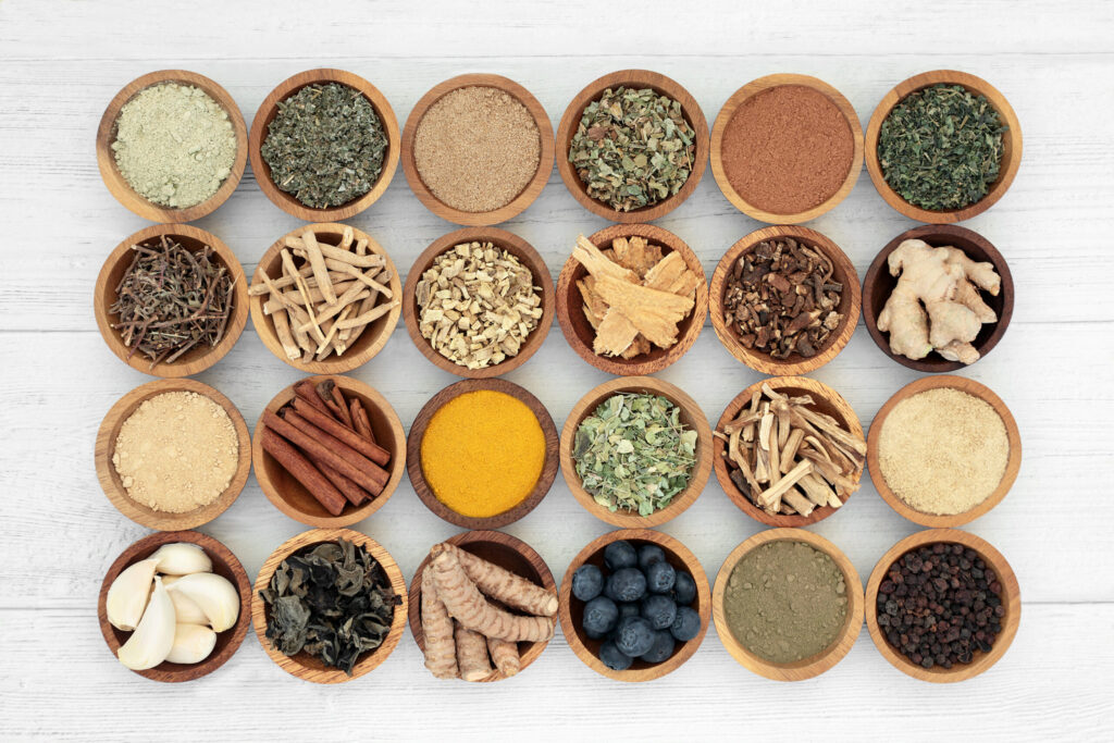 bowls of herbs
