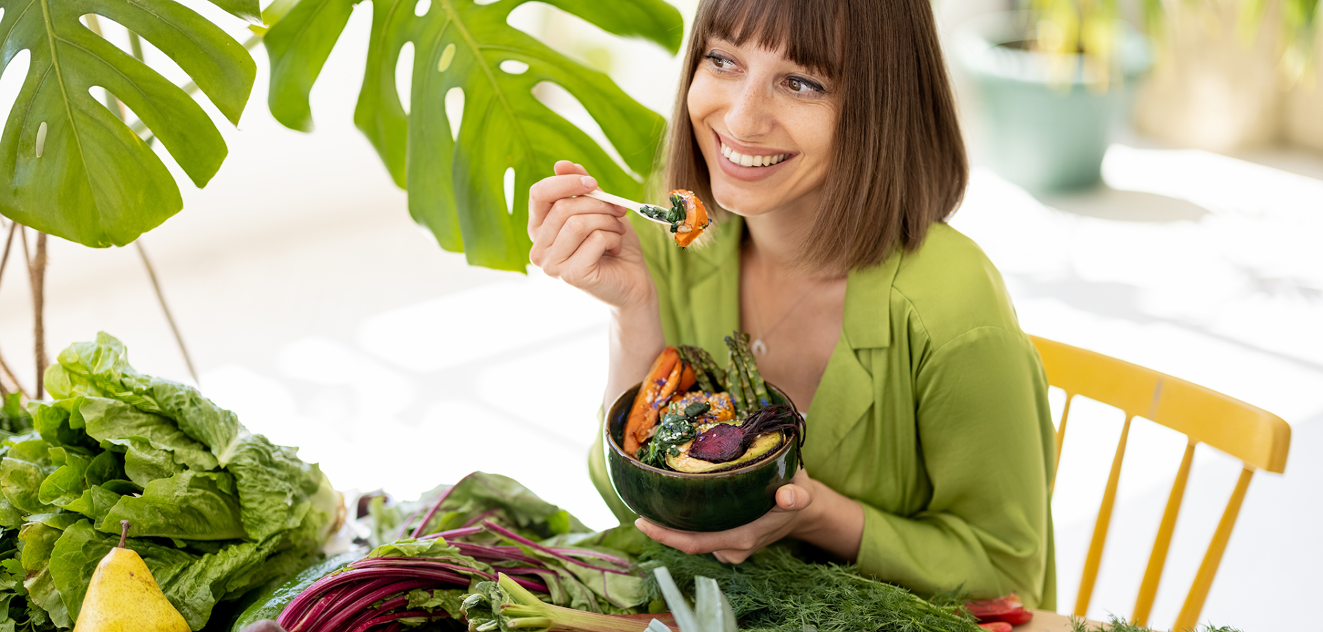 woman eating a salad