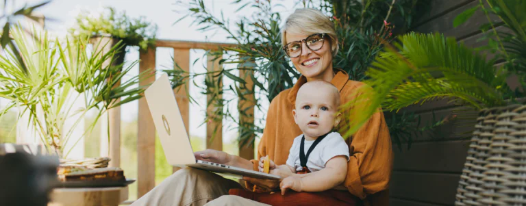 middle age woman with baby on her lap