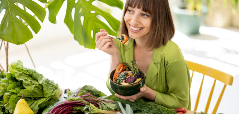 woman eating a salad